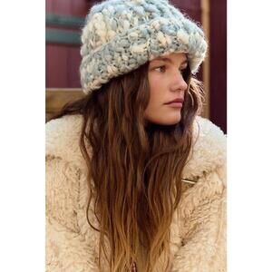 Free People Chunky Woven Wool Fisherman Hat Blue OS NWT